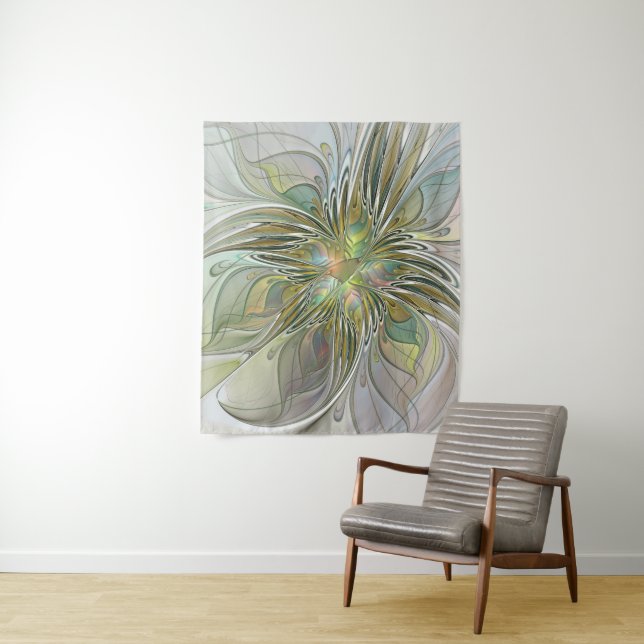 Floral Fantasy Modern Fractal Art Flower With Gold Tapestry (In Situ)