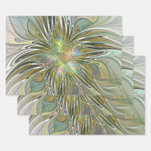 Floral Fantasy Modern Fractal Art Flower With Gold Wrapping Paper Sheet