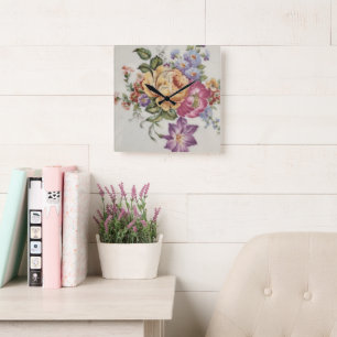 Floral Fantasy  Square Wall Clock