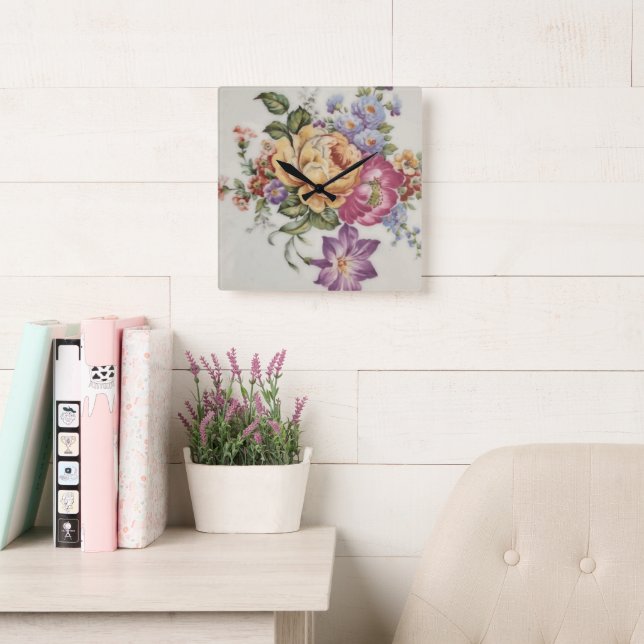 Floral Fantasy  Square Wall Clock (Reading Room)