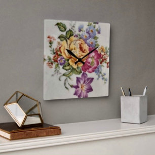 Floral Fantasy  Square Wall Clock