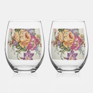 Floral Fantasy     Stemless Wine Glass