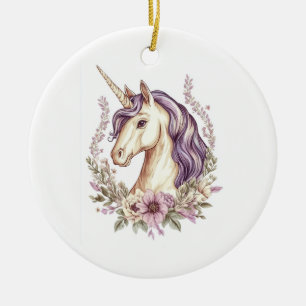 Floral Fantasy Unicorn  (1) Ceramic Ornament