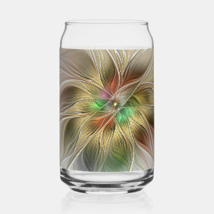 Floral Fantasy With Gold Modern Abstract Fractal Can Glass