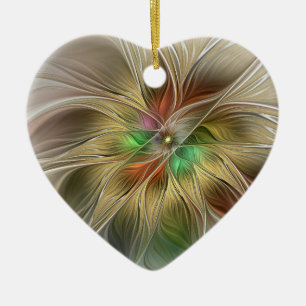 Floral Fantasy With Gold Modern Abstract Fractal Ceramic Ornament