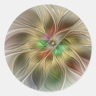 Floral Fantasy With Gold Modern Abstract Fractal Classic Round Sticker