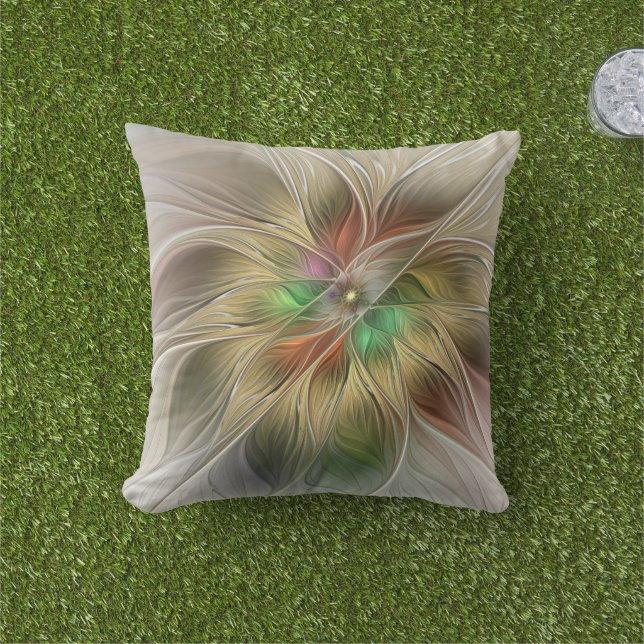 Floral Fantasy With Gold Modern Abstract Fractal Cushion (Grass)
