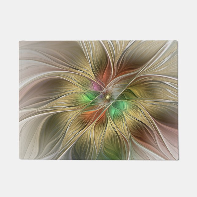 Floral Fantasy With Gold Modern Abstract Fractal Doormat (Front)