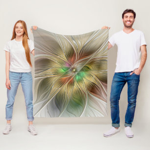 Floral Fantasy With Gold Modern Abstract Fractal Fleece Blanket