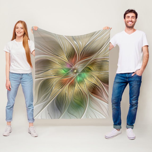 Floral Fantasy With Gold Modern Abstract Fractal Fleece Blanket (In Situ)