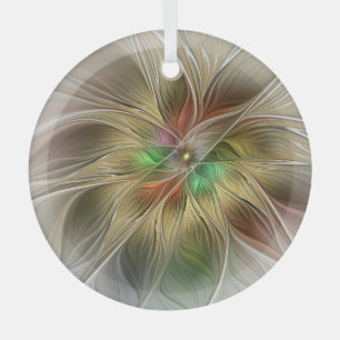 Floral Fantasy With Gold Modern Abstract Fractal Glass Tree Decoration