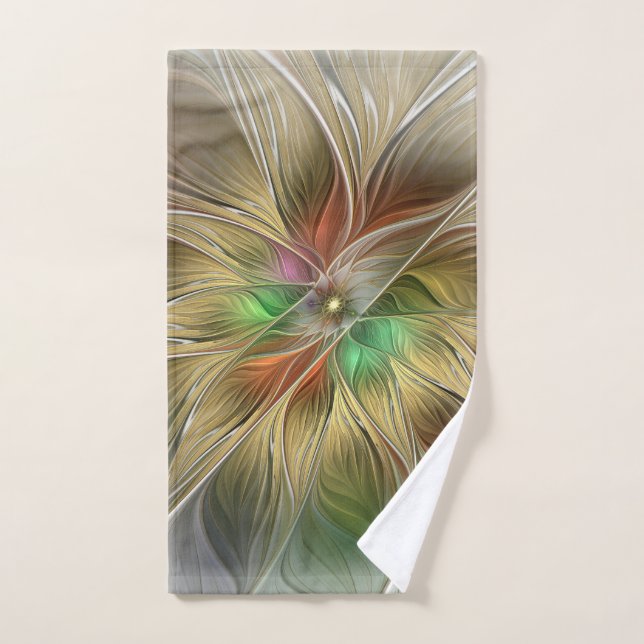 Floral Fantasy With Gold Modern Abstract Fractal Hand Towel (Hand Towel)