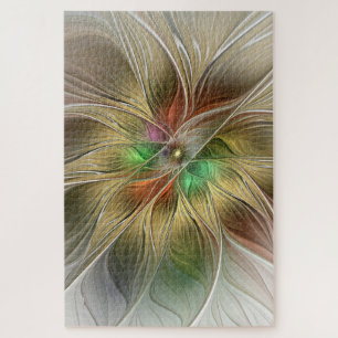 Floral Fantasy With Gold Modern Abstract Fractal Jigsaw Puzzle
