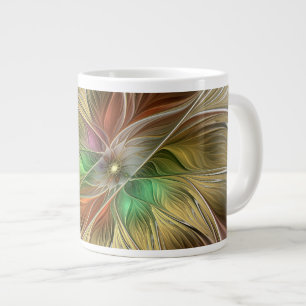 Floral Fantasy With Gold Modern Abstract Fractal Large Coffee Mug