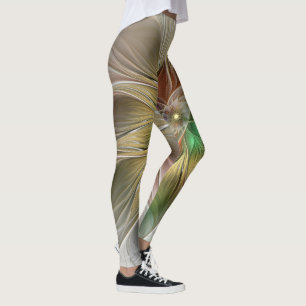 Floral Fantasy With Gold Modern Abstract Fractal Leggings