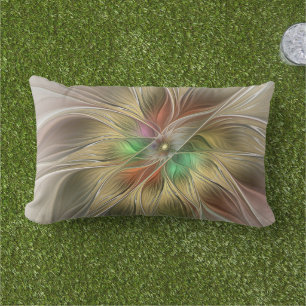 Floral Fantasy With Gold Modern Abstract Fractal Lumbar Cushion