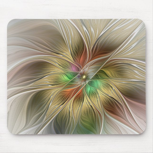 Floral Fantasy With Gold Modern Abstract Fractal Mouse Pad (Front)