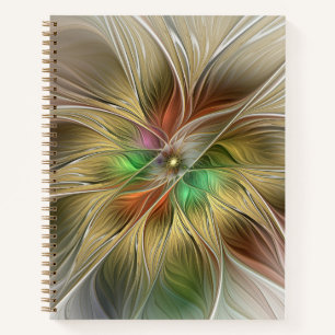 Floral Fantasy With Gold Modern Abstract Fractal Notebook