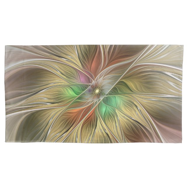 Floral Fantasy With Gold Modern Abstract Fractal Pillowcase (Front)