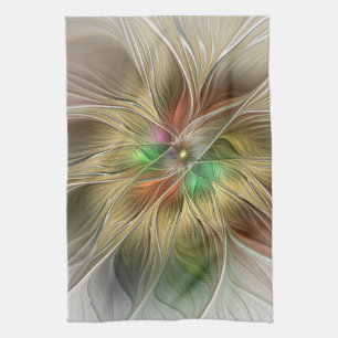 Floral Fantasy With Gold Modern Abstract Fractal Tea Towel