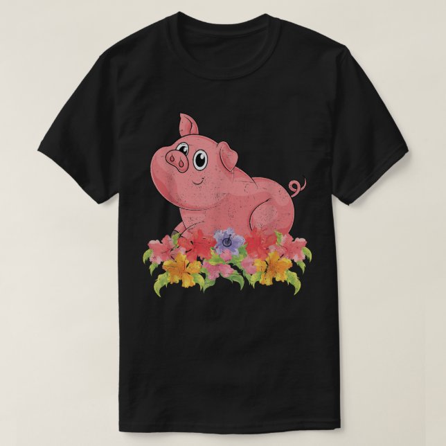 Floral Farm Animal Farmer Animal Lover Flowers Pig T-Shirt (Design Front)