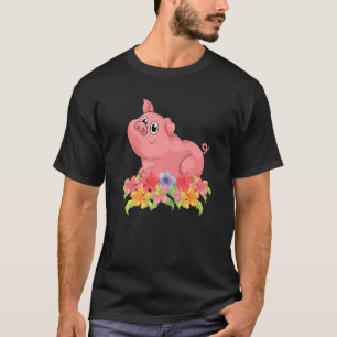 Floral Farm Animal Farming Farmer Piglet Cute Pig T-Shirt