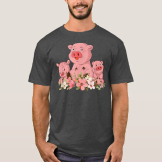 Floral Farm Animal Lover Pig Family Cute Piglet Fa T-Shirt