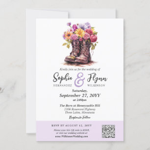 Floral Farm Boots Rustic Barn Wedding Combo RSVP + Invitation