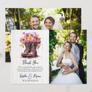 Floral Farm Boots Rustic Wedding Thank You Card