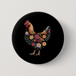 Floral Farm Chicken Nature Enthusiasts Cottagecore 6 Cm Round Badge