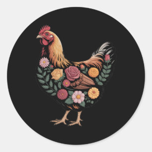 Floral Farm Chicken Nature Enthusiasts Cottagecore Classic Round Sticker