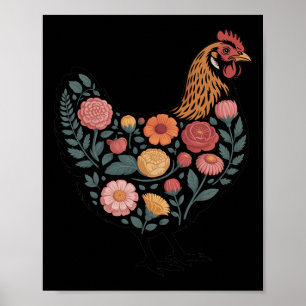 Floral Farm Chicken Nature Enthusiasts Cottagecore Poster