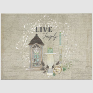 Floral Farmhouse Lantern Ephemera Wood Decoupage Tissue Paper