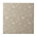 Floral Farmhouse Simple Tan Beige Ceramic Tile<br><div class="desc">Simple hand drawn white flowers and leaves on a neutral tan/beige farmhouse background.  100% customer satisfaction with "Zazzle" every day.</div>