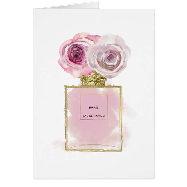 Floral Fashion Perfume Bottle Pink Roses Gold Glam (Front)