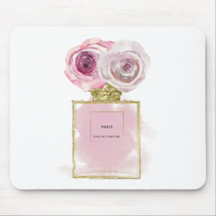 Floral Fashion Perfume Bottle Pink Roses Gold Glam Mouse Pad