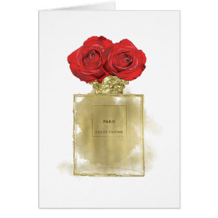 Floral Fashion Perfume Bottle Red Roses Gold Glam