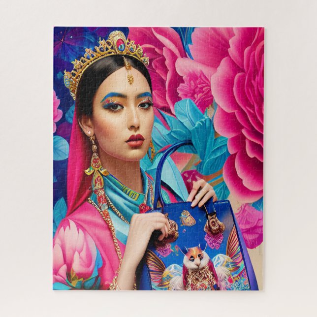 Floral fashion princess with handbag jigsaw puzzle (Vertical)