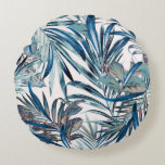 Floral fashion tropical vintage pattern with palm  round cushion<br><div class="desc">Floral fashion tropical vintage pattern with palm leaves in watercolor style
tropical, leaf, leaves, watercolor, blue, foliage, palm, seamless, vintage, branch, fashion, flora, illustration, tree, vintage, art, background, beautiful, botanical, decoration, vintage, retro, illustraion, hand drawn, ink-pen, </div>