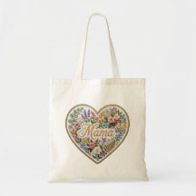Floral Faux Embroidery Heart Mama