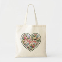 Floral Faux Embroidery Heart Mum