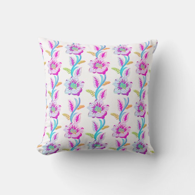 Floral Faux Embroidery Tropical Pattern Cushion (Front)
