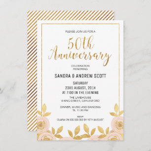 Floral Faux Gold 50th Anniversary Invitation