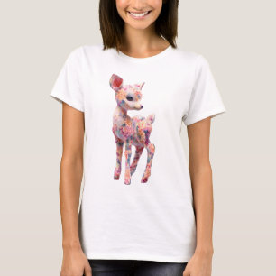 Floral Fawn Blossom Illustration Women T-Shirt