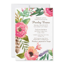 Floral & Feather Bridal Shower Invitation II