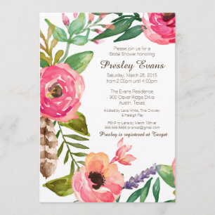 Floral & Feather Bridal Shower Invitation II