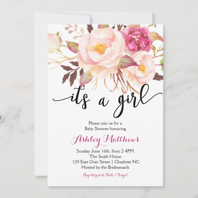Floral feathers Floral Baby Shower Invitation (Front)