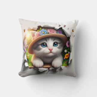 Floral Feline Fantasy: A Whimsical Cat Portrait Cushion