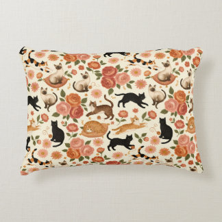 Floral Felines: Cozy Cats & Blooms Pattern Decorative Cushion