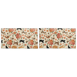 Floral Felines: Cozy Cats & Blooms Pattern Pillowcase